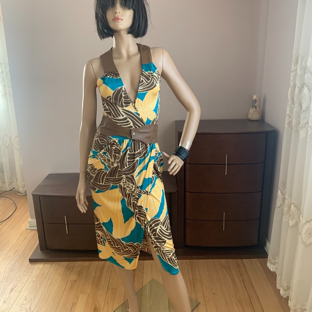 Mara Hoffman  Silk Midi Wrap Dress Leather Belt